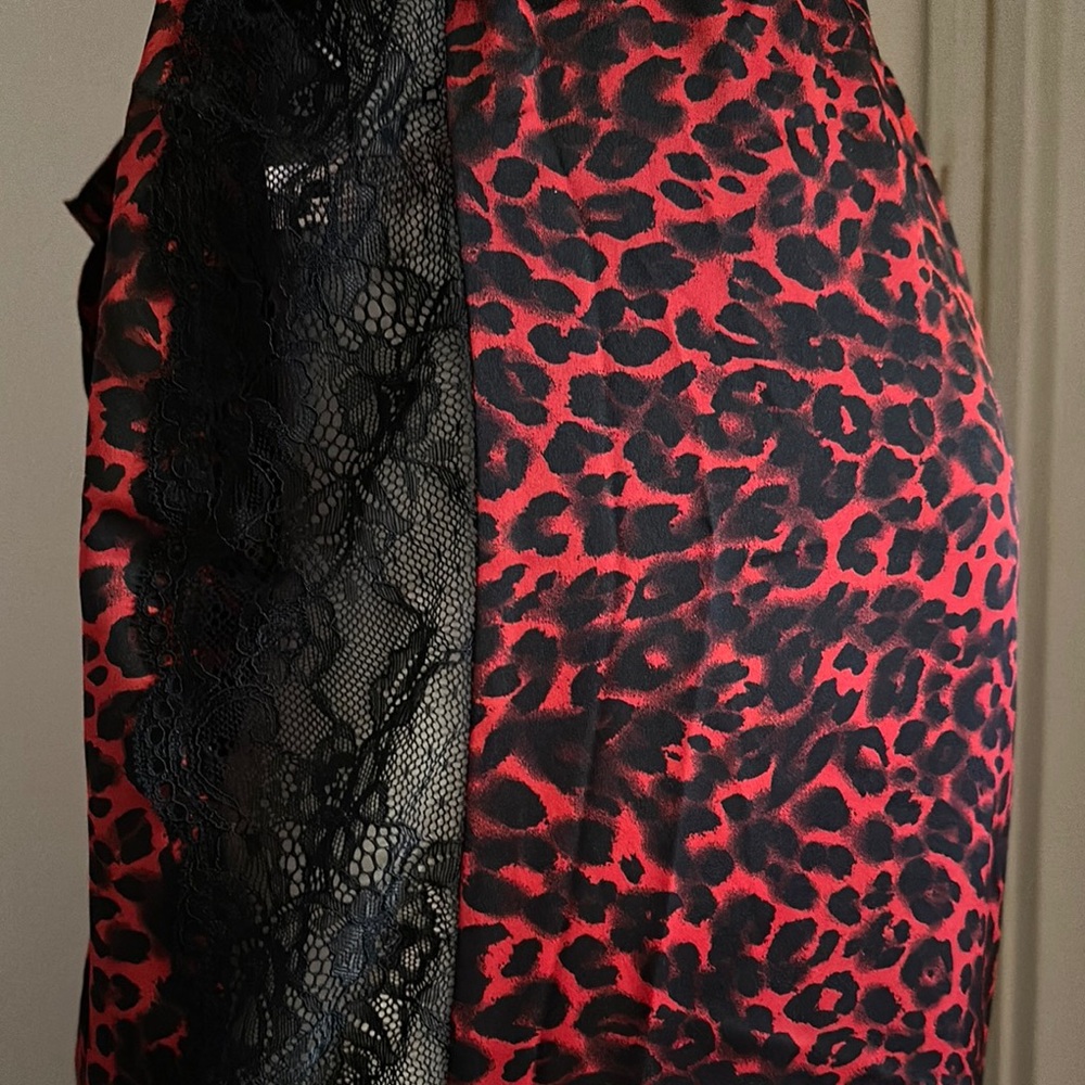 New Leopard Print Red and Black Women's wide leg pants satin lace La vie en rose - Picture 2 of 4